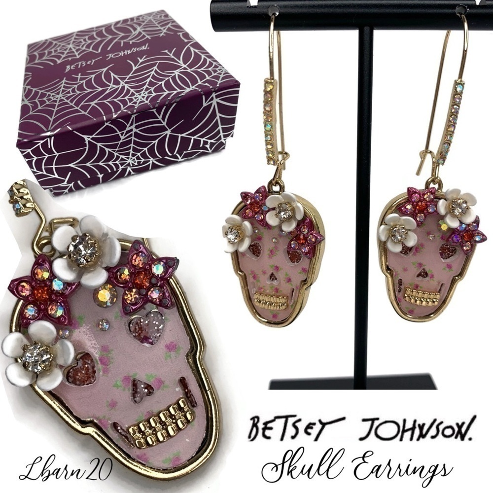 Betsey Johnson Sugar Skull Pink Earrings Halloween